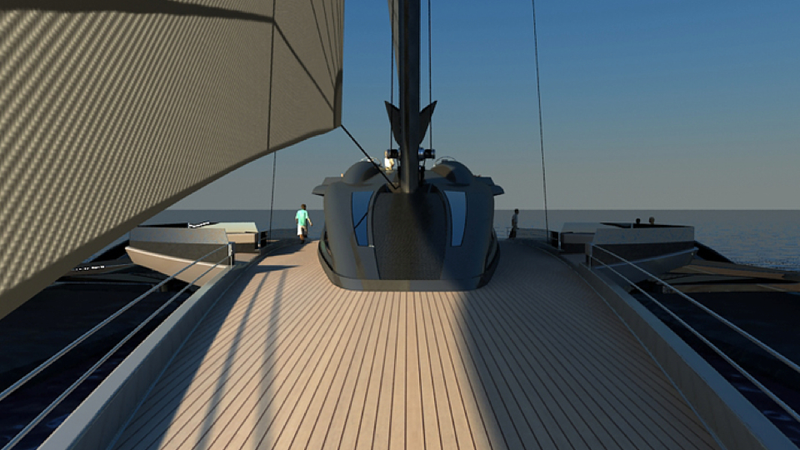 Illustration for article titled The World's Largest Sailing Trimaran Has A Garage For Your McLaren